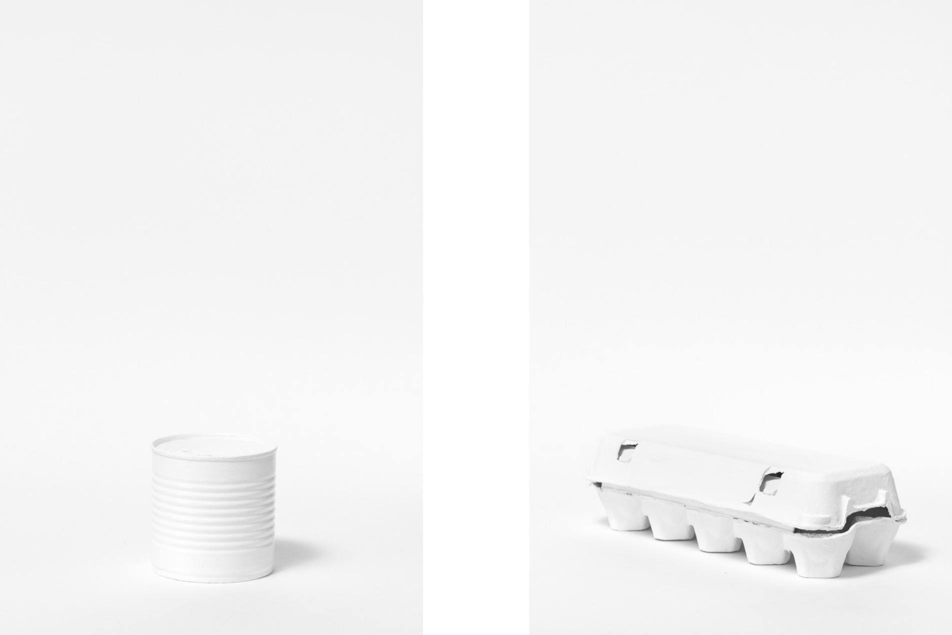 Boîte de conserve de maïs et boîte de 12 oeufs peints en blanc