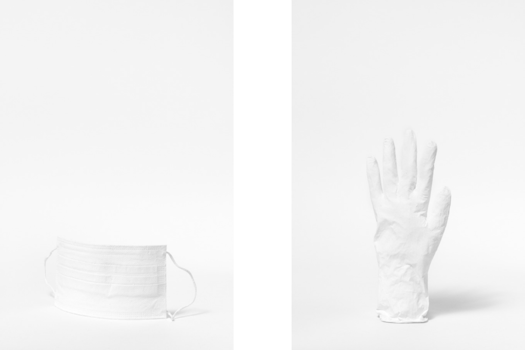 Masque de protection ffp2 et gant en latex peints en blanc